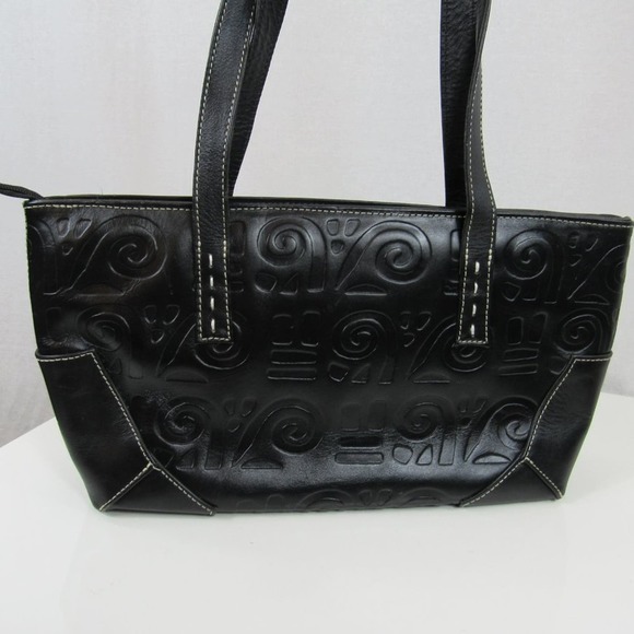 Pineda Covalin Black Leather Embossed Shoulder Bag Classy Chic - Picture 2 of 7